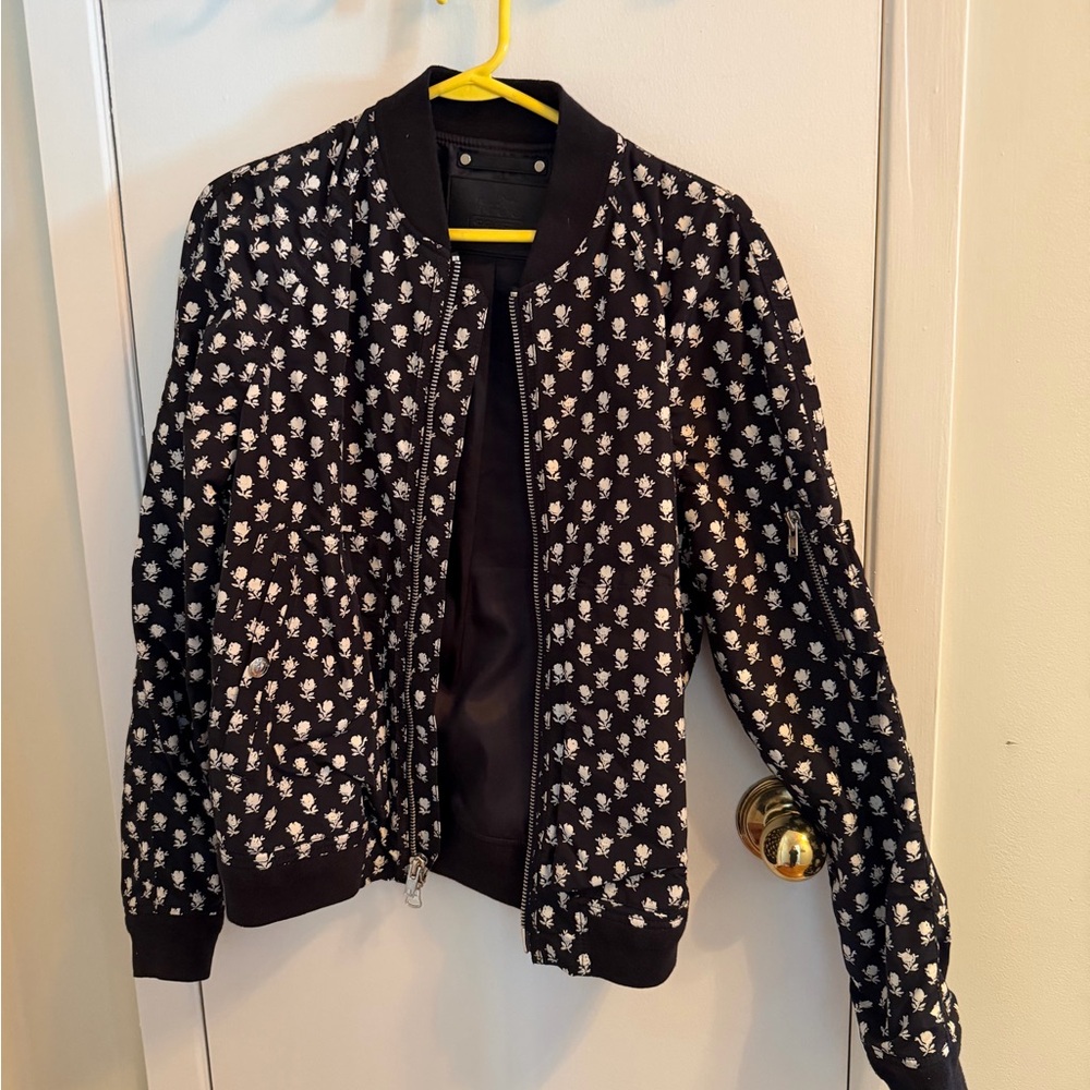 Coach Black and White Floral Bomber Jacket
